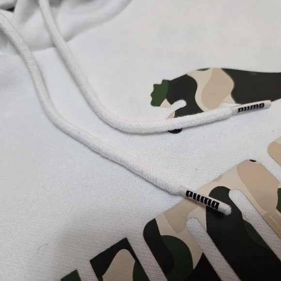 Puma Green and White Camouflage Logo Hoodie Sweatshirt Athletic Style EUC Size M - Picture 4 of 13